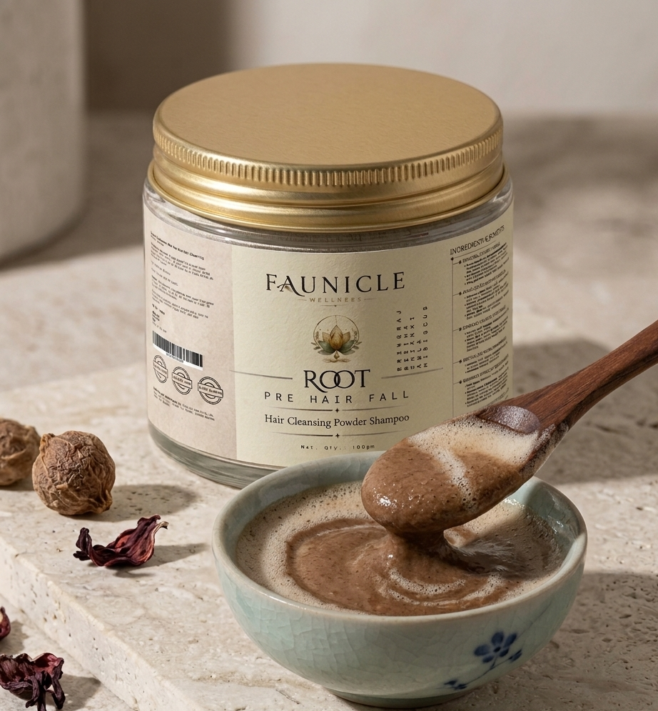 Root: Pre Hair Fall, Hair Cleansing Powder Shampoo | Faunicle