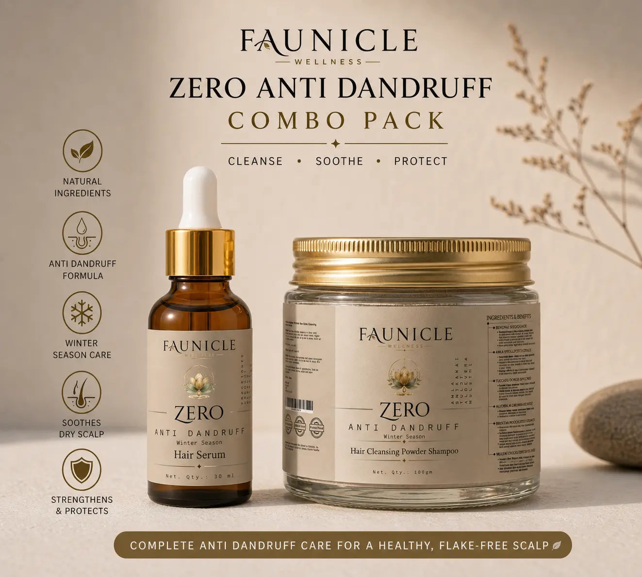 Zero: Anti Dandruff Hair Cleansing Ritual for Winters - Hair Cleansing Powder + Activation Serum